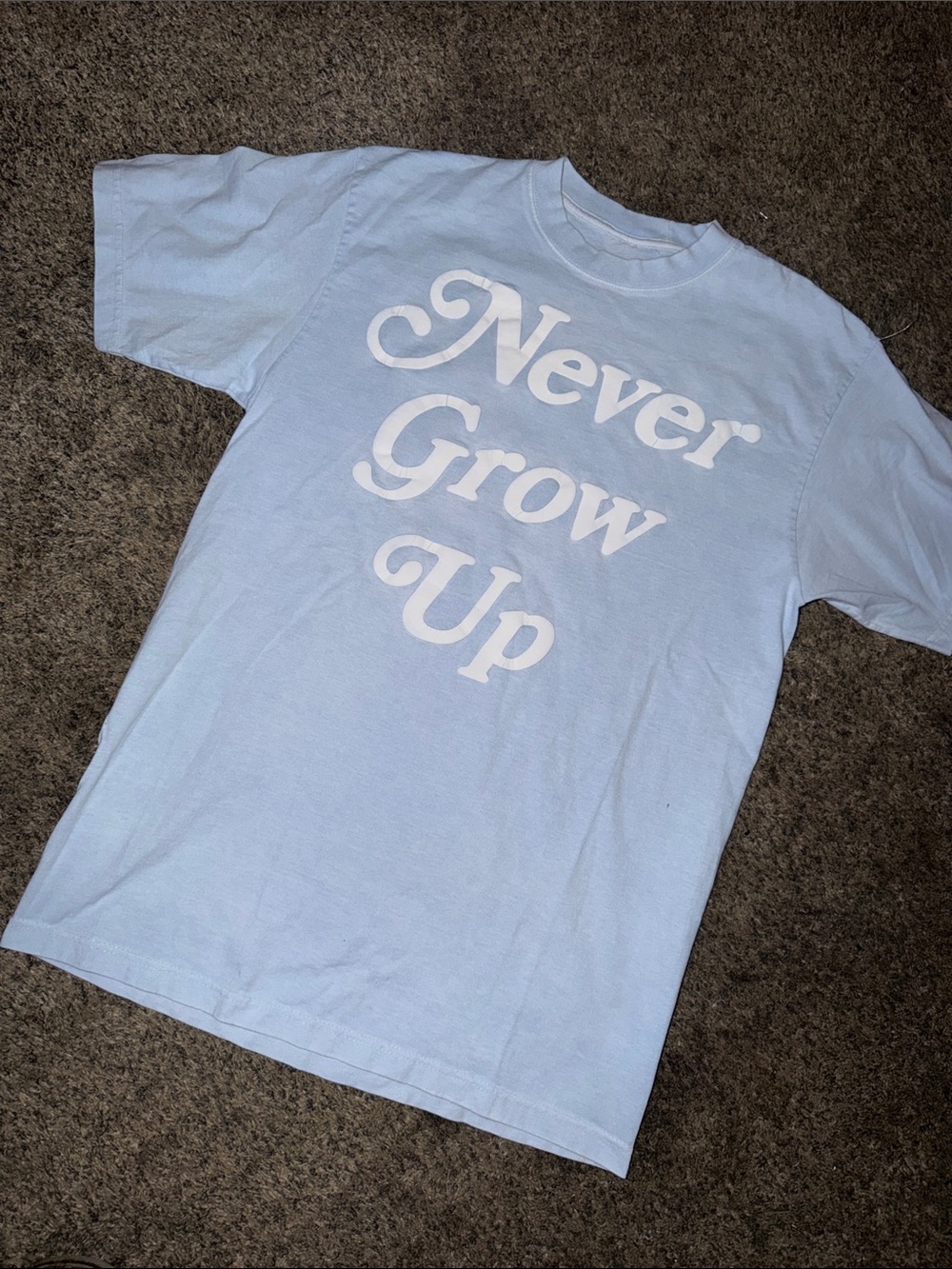 PACSUN Never Grow Up Light Blue Kids Graphic Tee YEEZY SZ LARGE